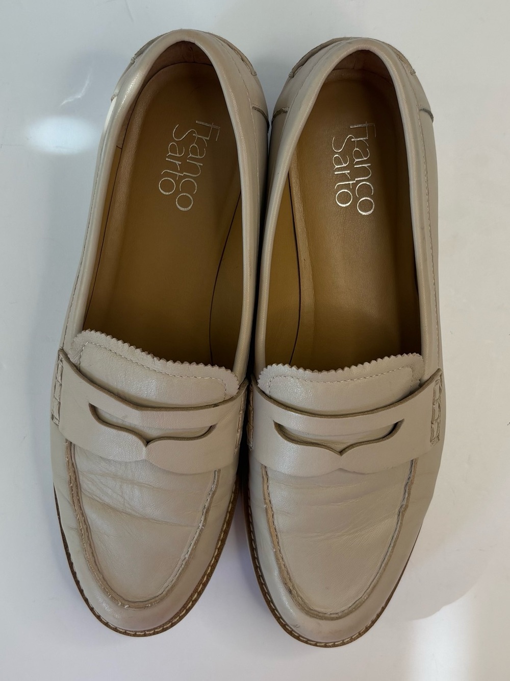 Oatmeal Franco Sarto Cedra Chunky Lug Sole Leather Loafers Preppy Collegiate 9 - Picture 2 of 6